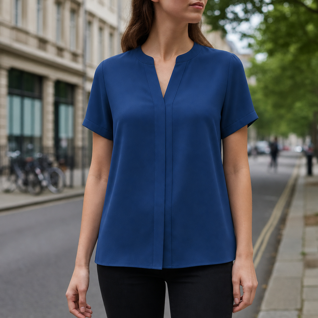 Merano V Neck Short Sleeve Blouse in Blue