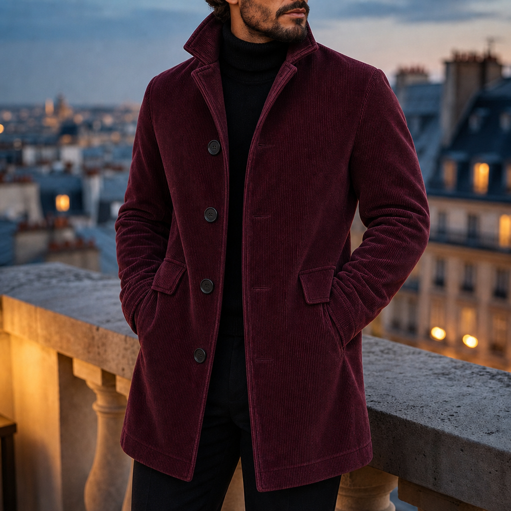 Modica Stand Collar Tailored Coat in Red