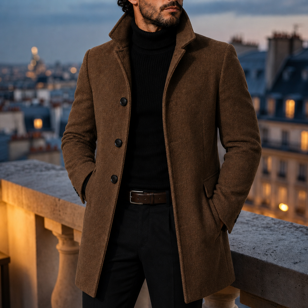 Modica Stand Collar Tailored Coat in Light brown