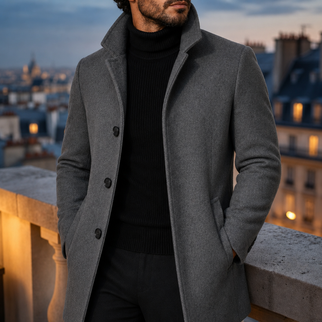 Modica Stand Collar Tailored Coat in Light Grey