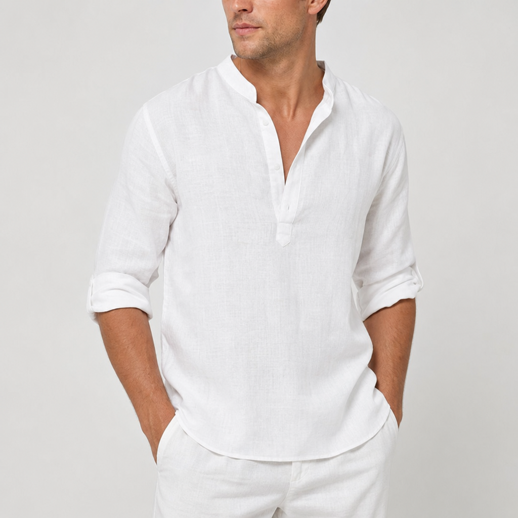 Monreale Linen Henley Shirt in White