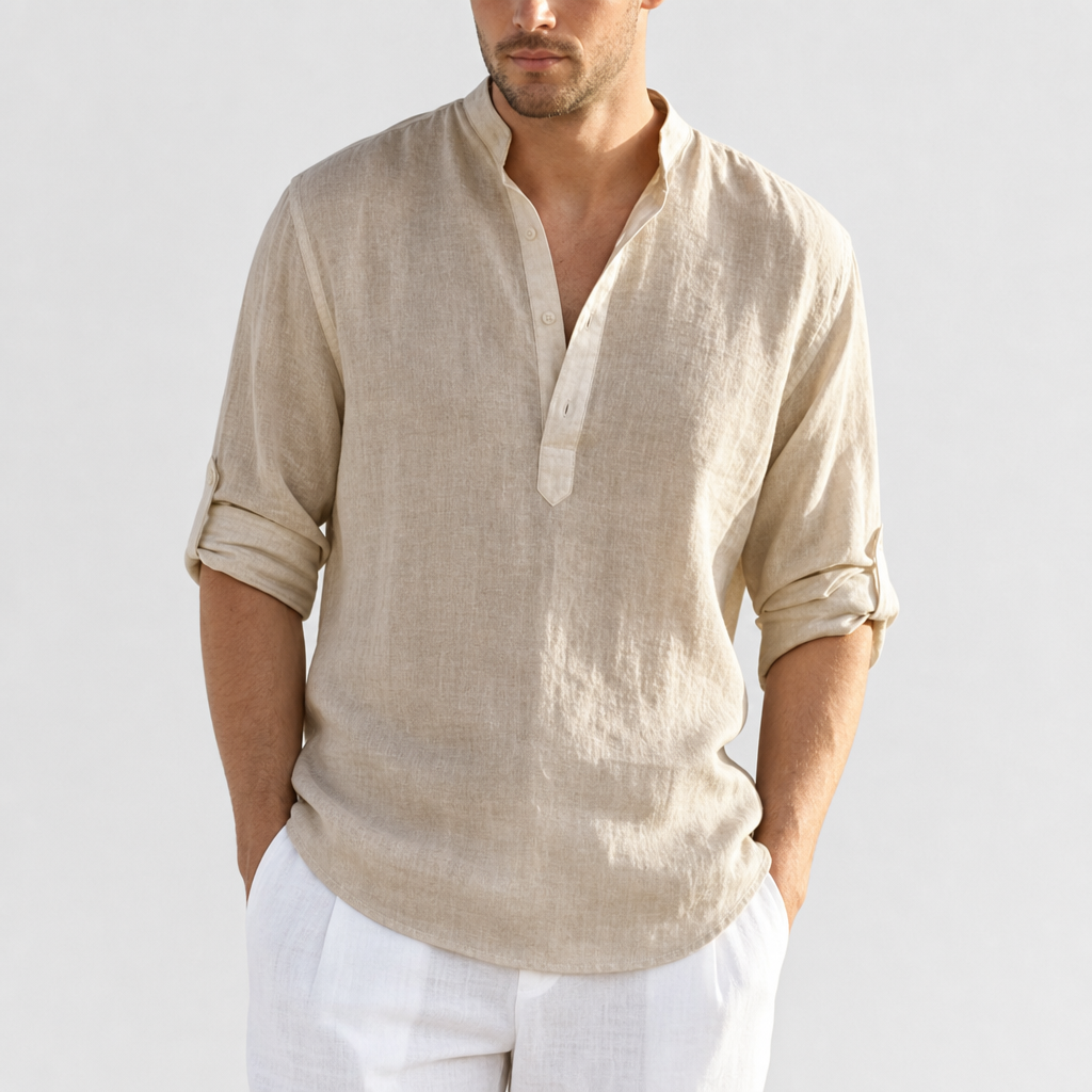 Monreale Linen Henley Shirt in Beige