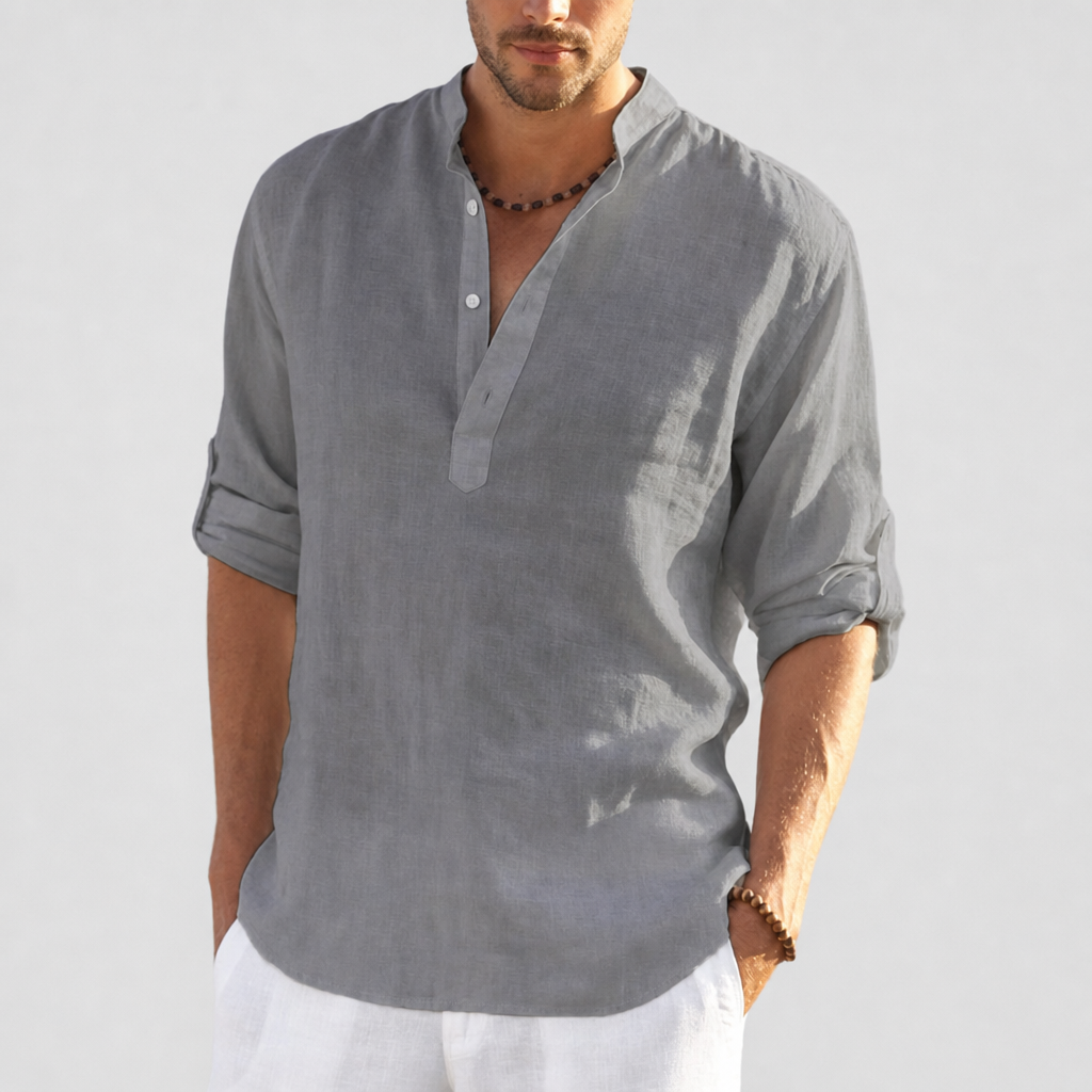 Monreale Linen Henley Shirt in Gray