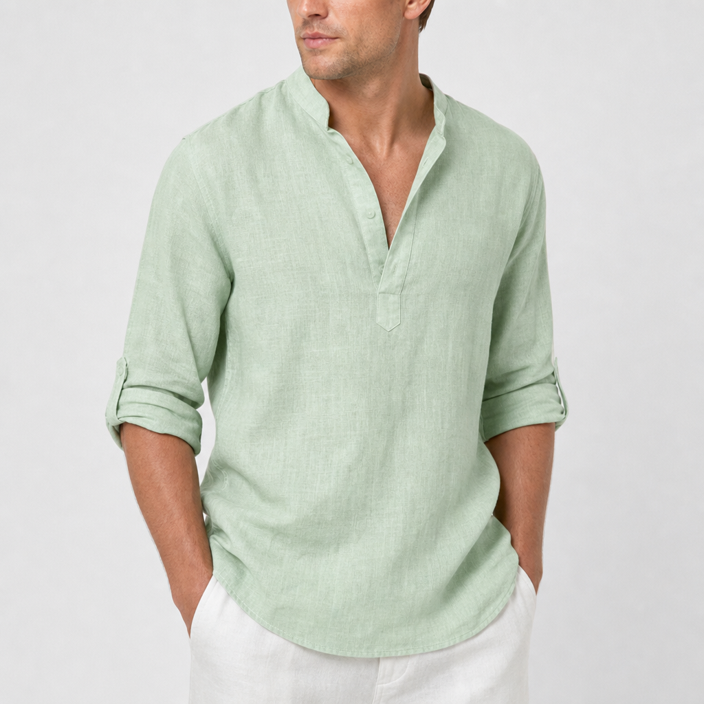 Monreale Linen Henley Shirt in Light Green