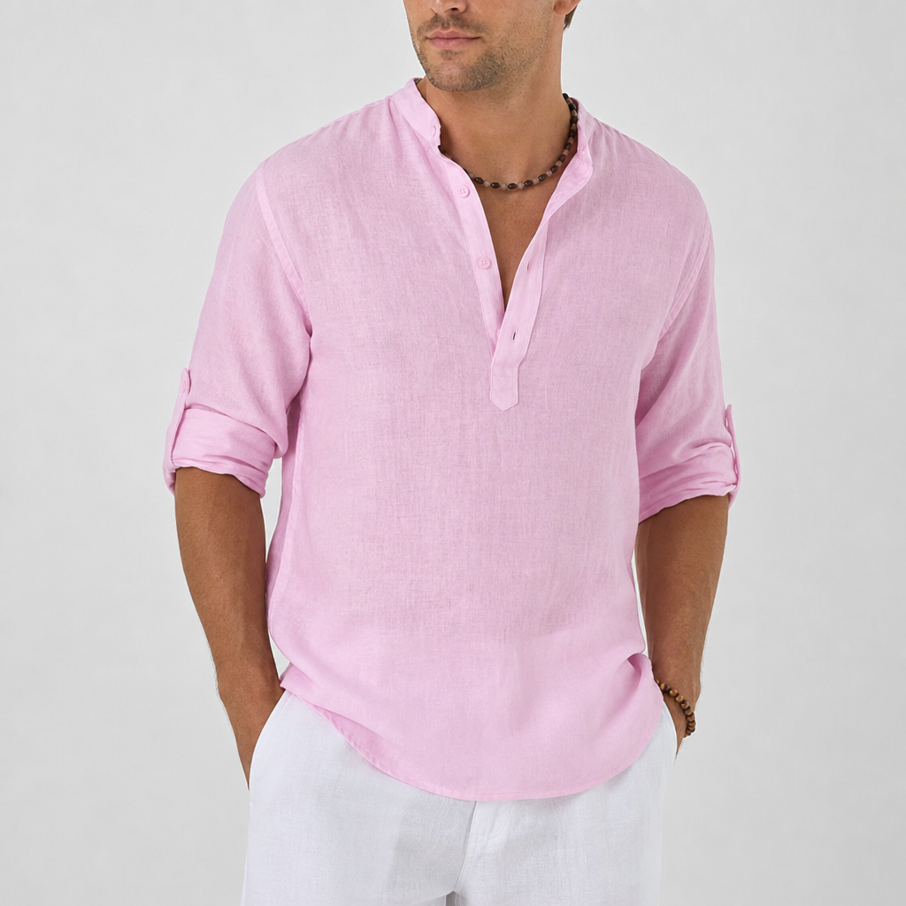 Monreale Linen Henley Shirt in Pink