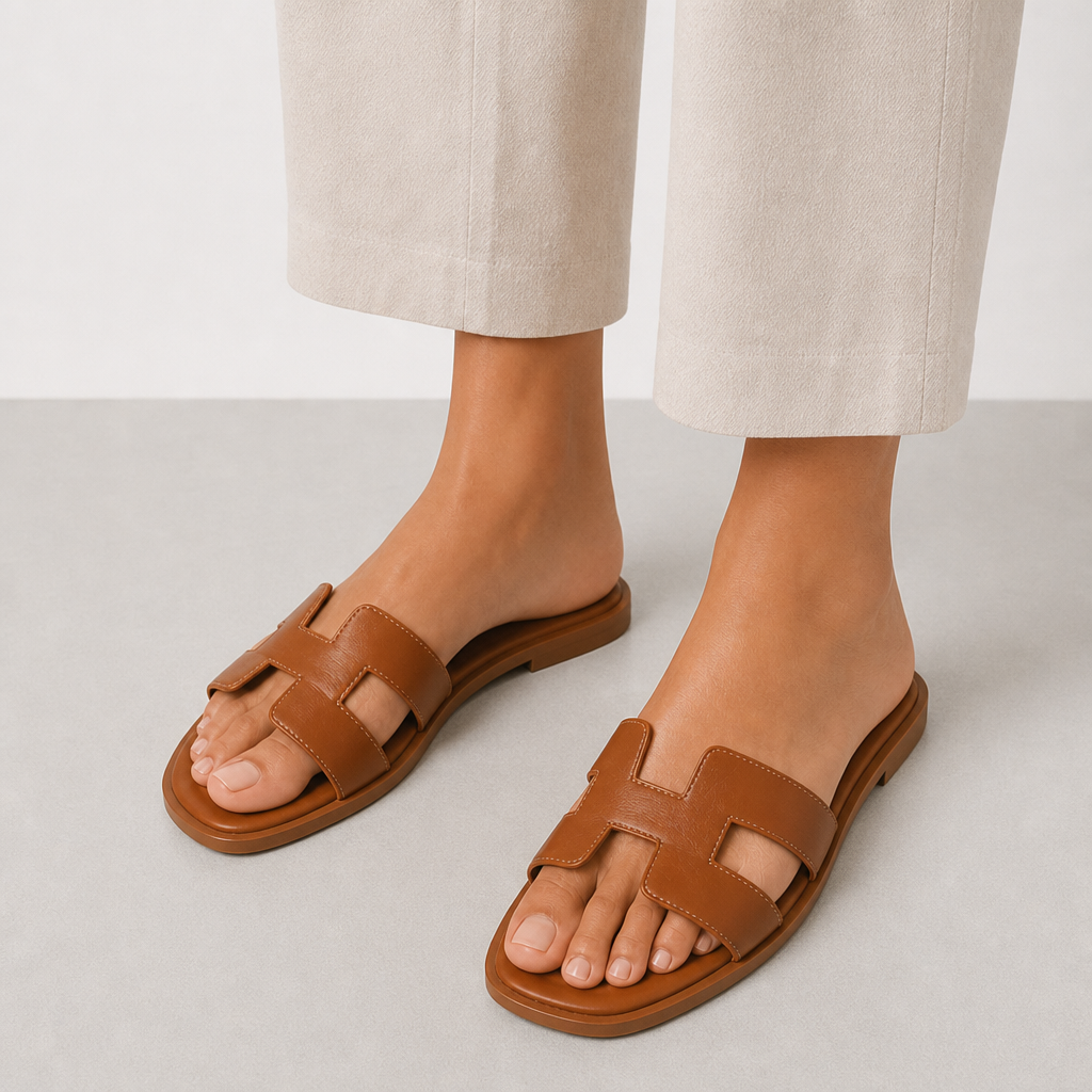 Monsanto Orthopedic H-Strap Leather Slides in Brown