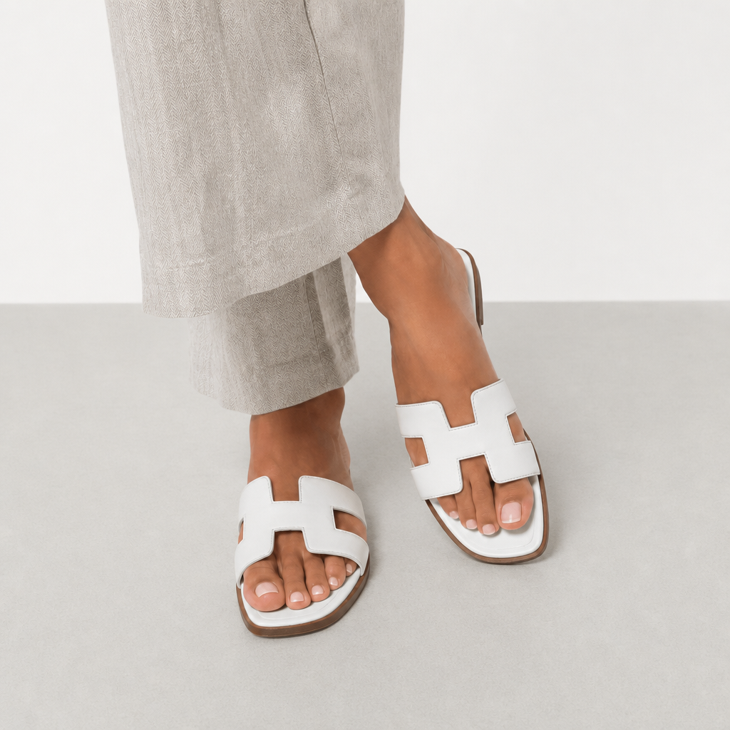 Monsanto Orthopedic H-Strap Leather Slides in White