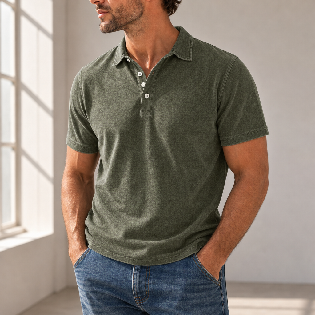 Montepulciano Washed Cotton Polo in Army Green