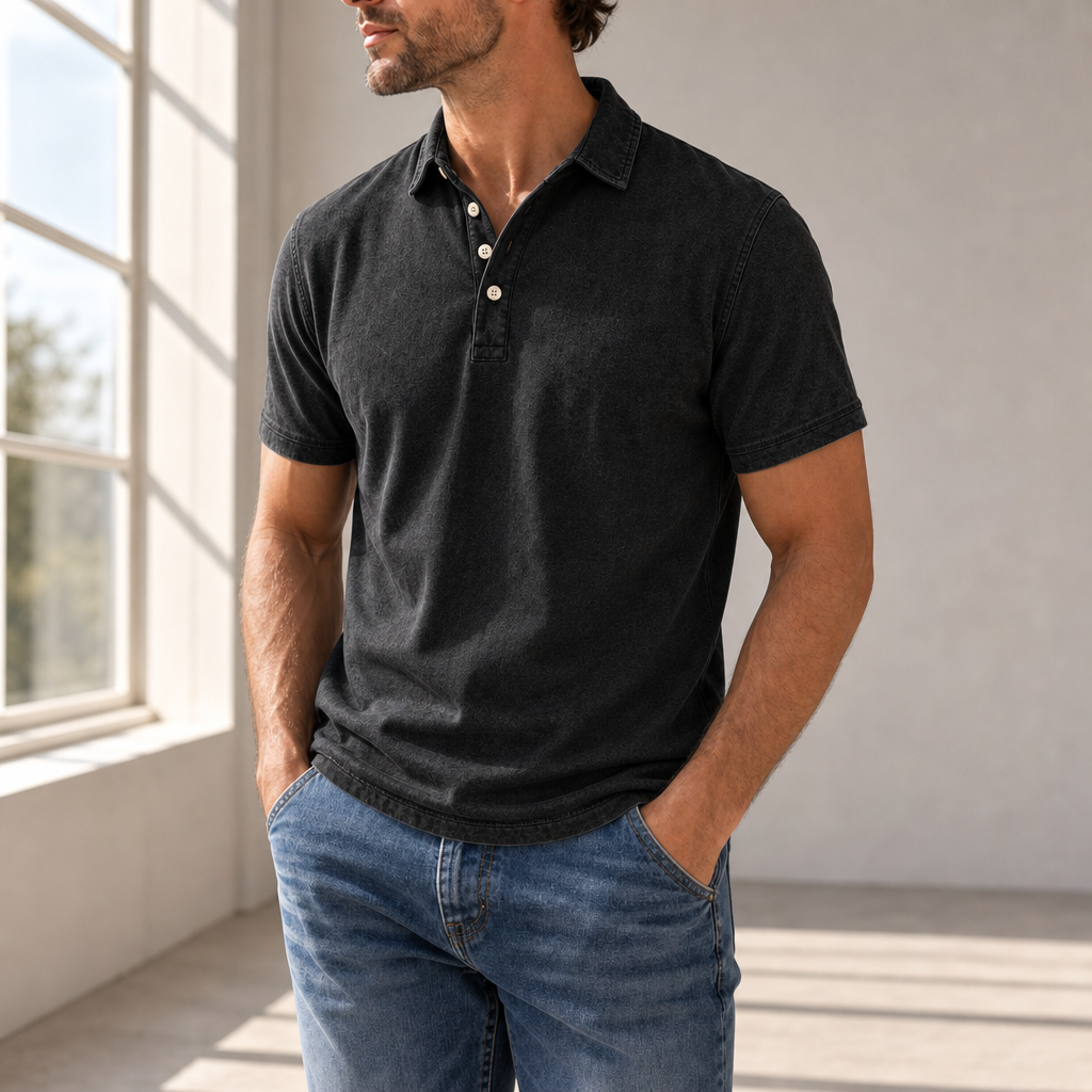 Montepulciano Washed Cotton Polo in Black