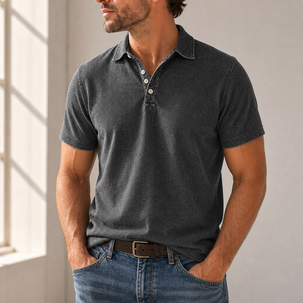 Montepulciano Washed Cotton Polo in Dark Gray