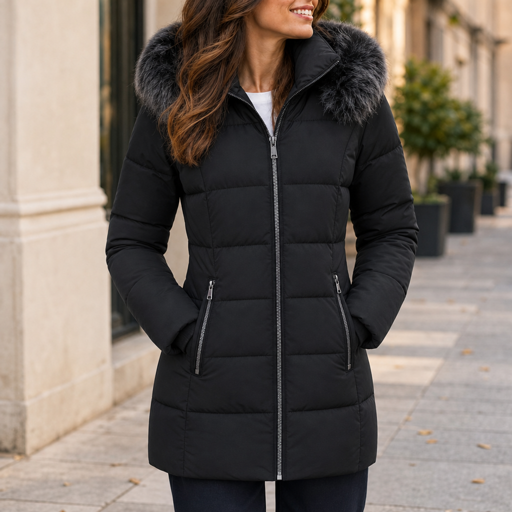 Murcia Faux Fur Puffer Jacket in Black