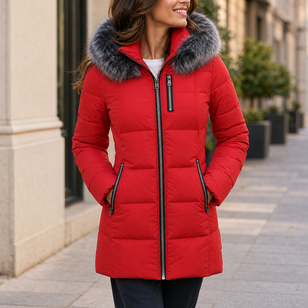 Murcia Faux Fur Puffer Jacket in Red