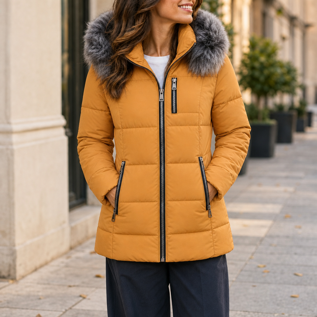 Murcia Faux Fur Puffer Jacket in Yellow