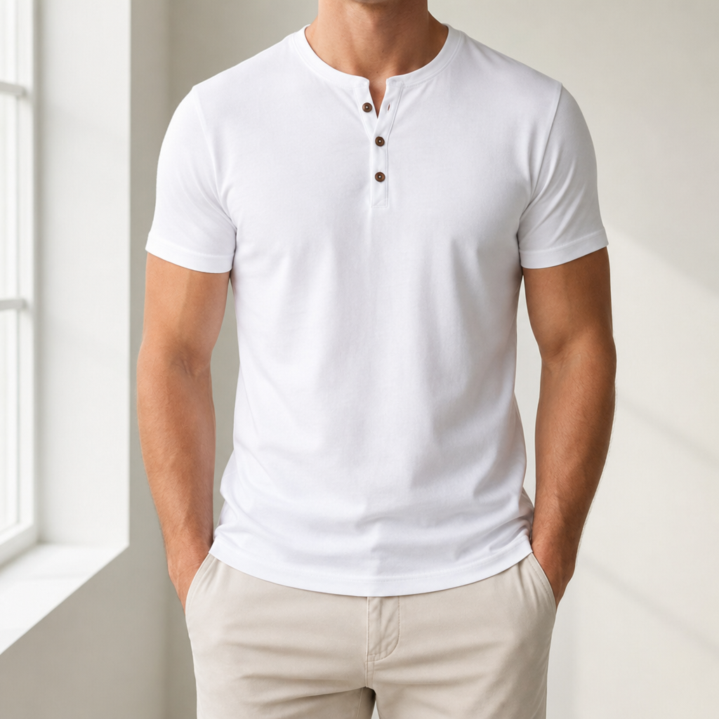 Obidos Slim Fit Henley Tee in White