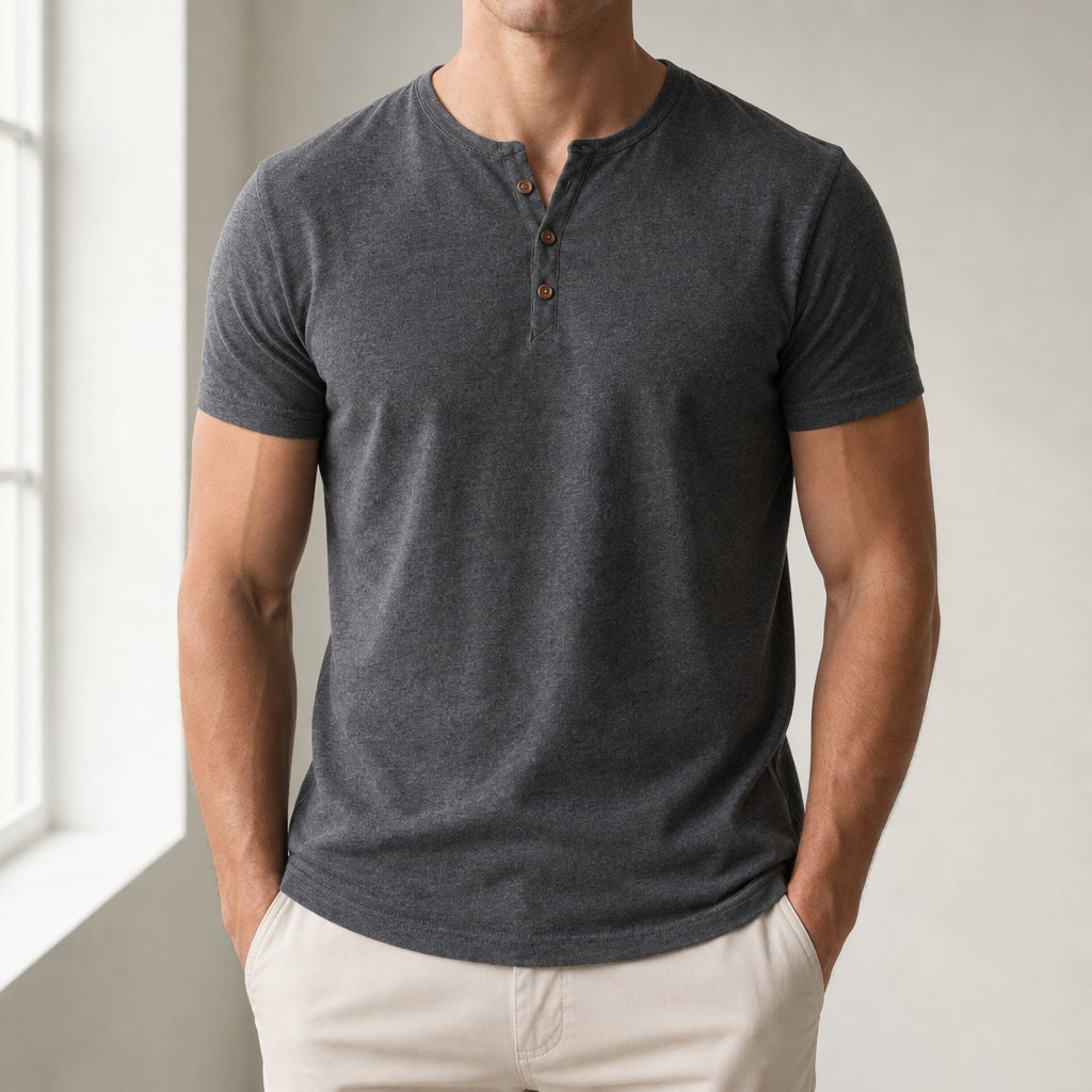 Obidos Slim Fit Henley Tee in Gray