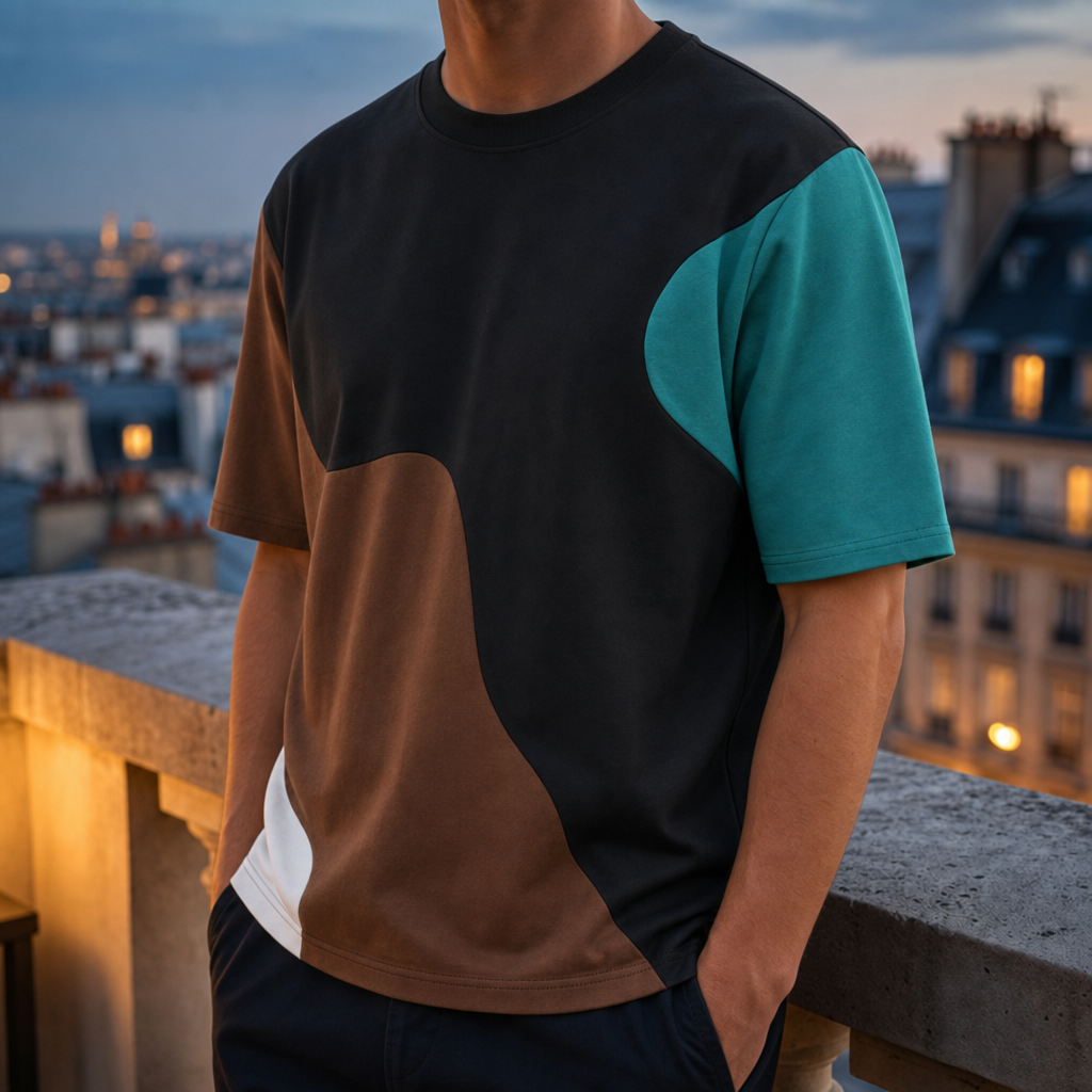 Olhao Wavy Colorblock Tee in Black