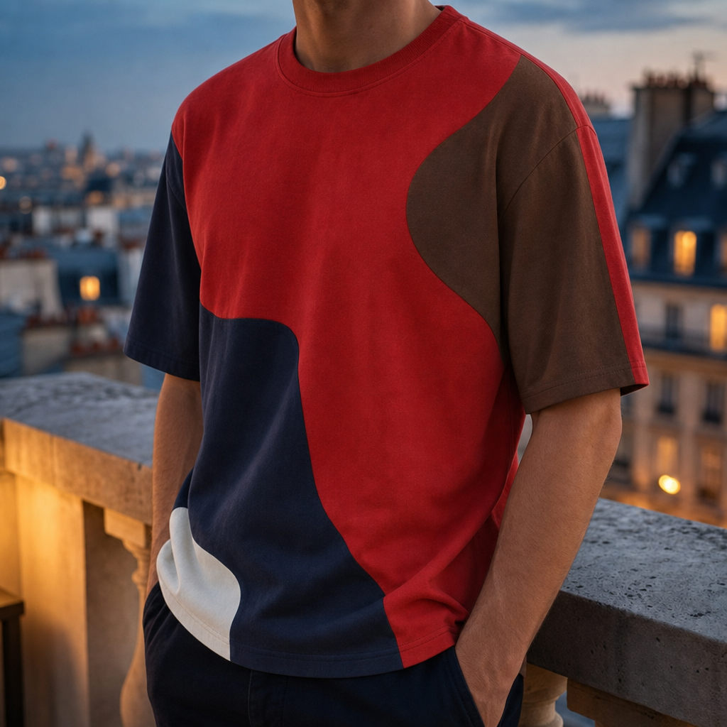 Olhao Wavy Colorblock Tee in Red