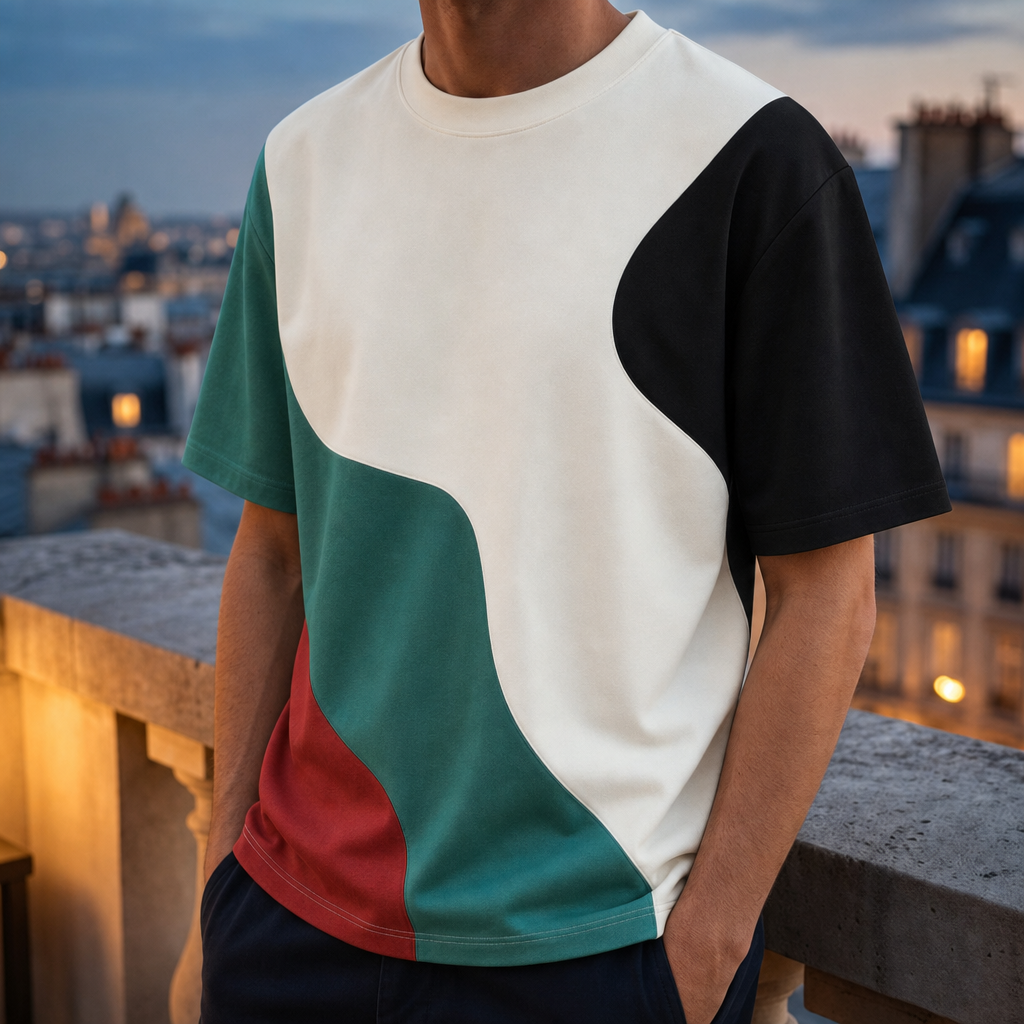 Olhao Wavy Colorblock Tee in Beige