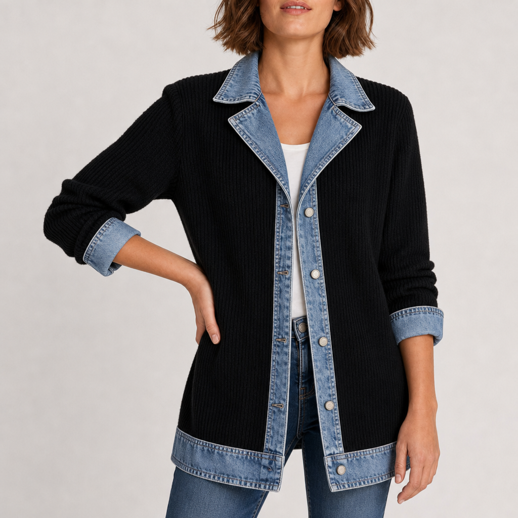 Paxos Denim Knit Mixed Jacket in Black