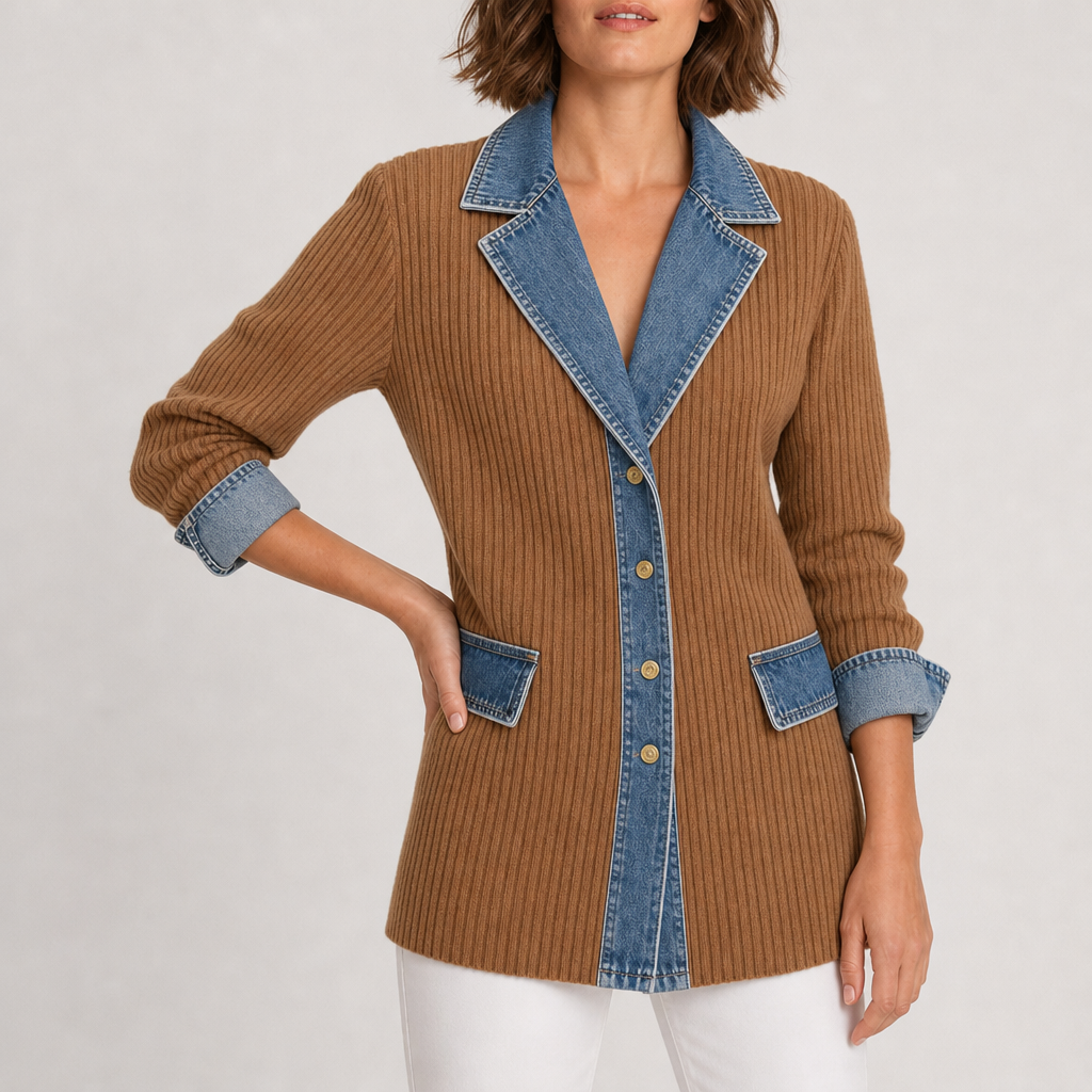 Paxos Denim Knit Mixed Jacket in Khaki