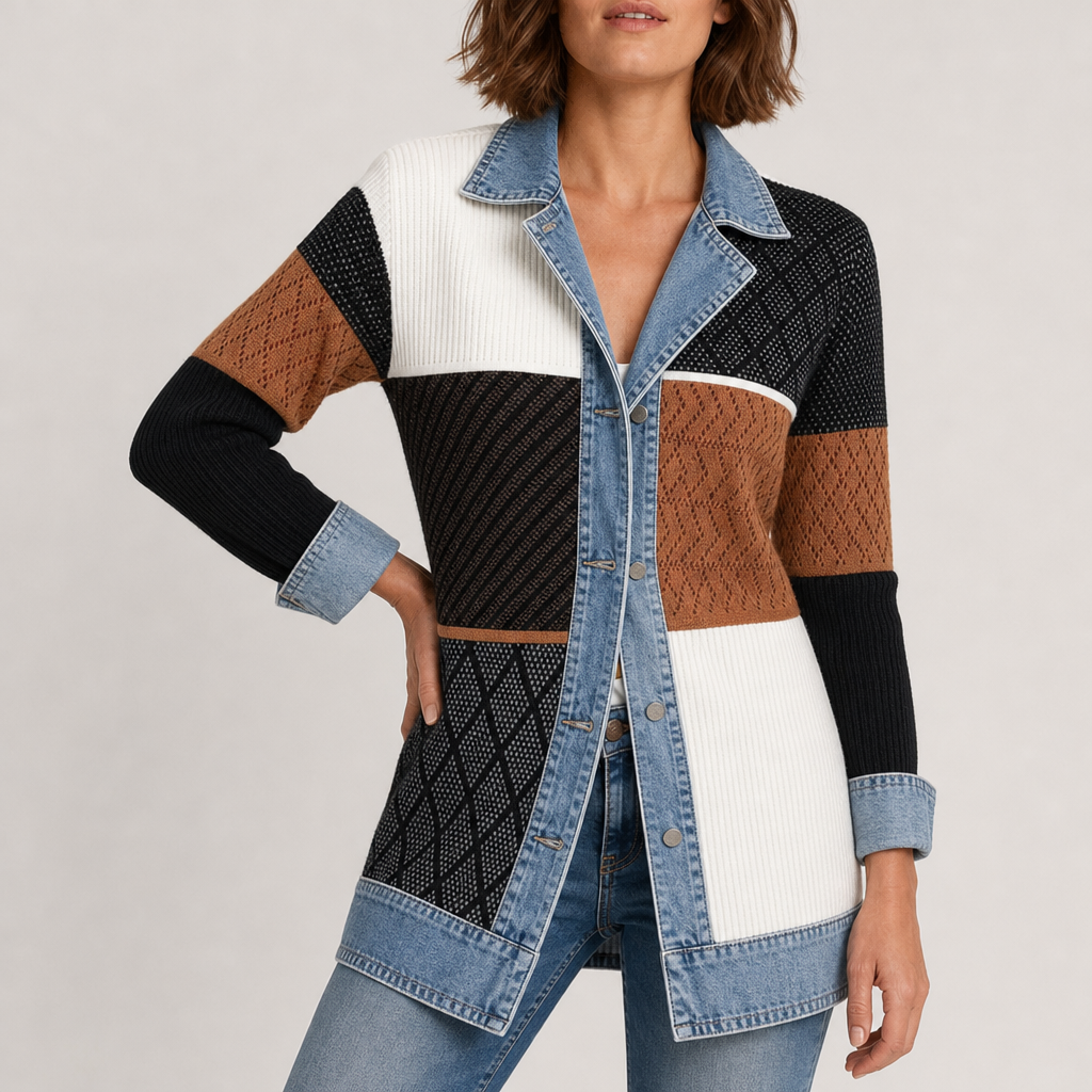 Paxos Denim Knit Mixed Jacket in MulitColor