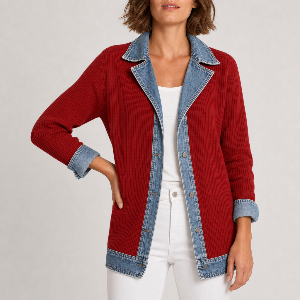 Paxos Denim Knit Mixed Jacket in Red