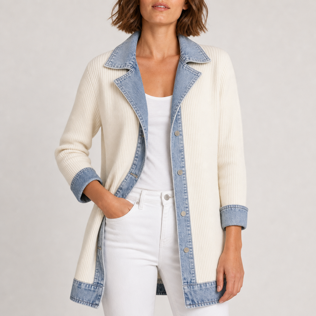 Paxos Denim Knit Mixed Jacket in White