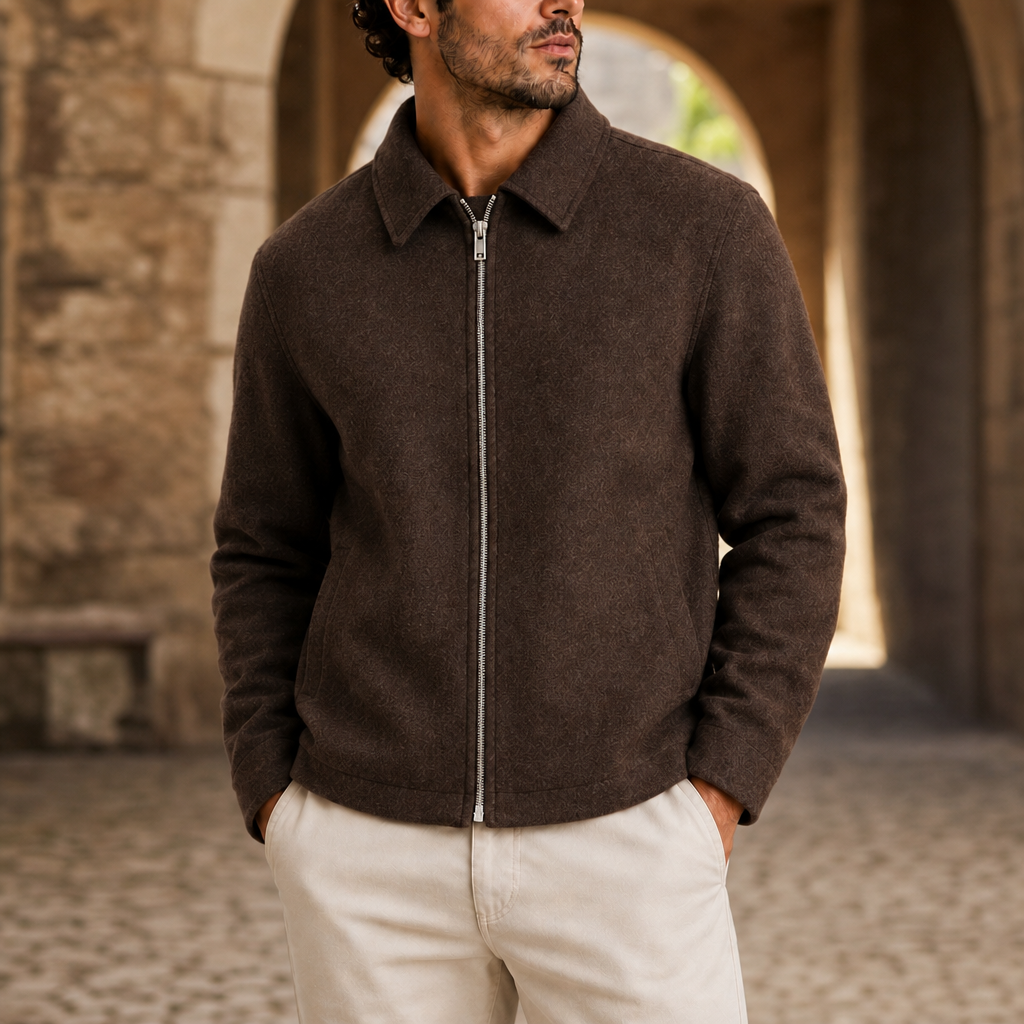 Pisa Collared Zip-Up Jacket in Light brown