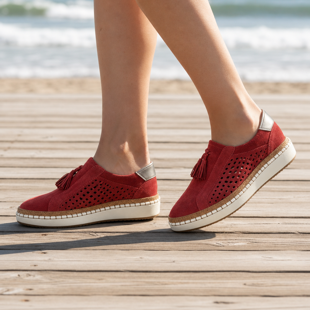 Pisa Orthopedic Tassel Loafers in Red