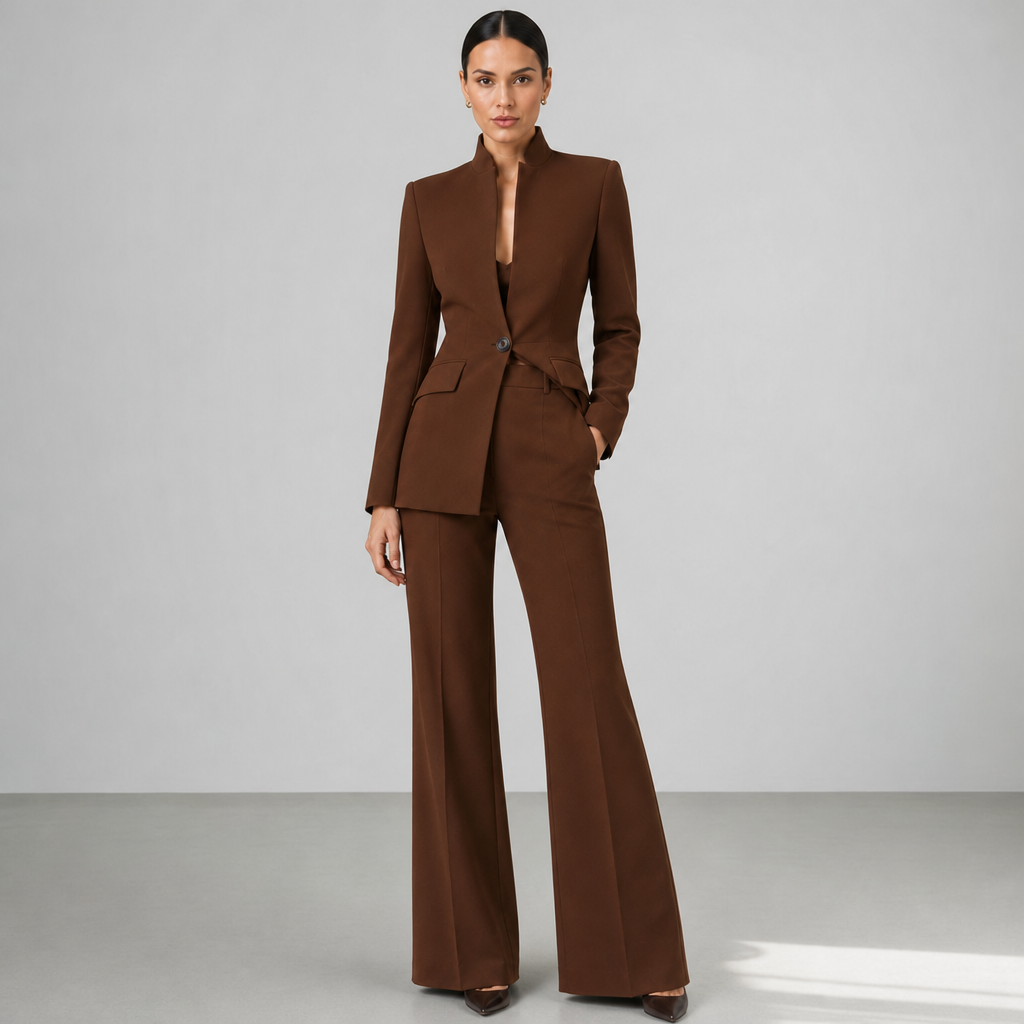 Porec Tailored Two-Piece Suit Set in Brown
