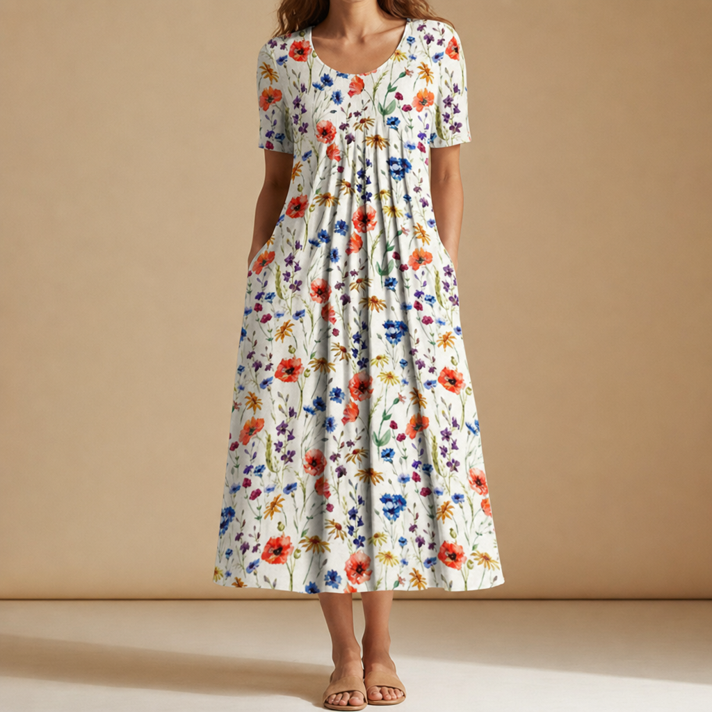 Porto Vecchio Floral Print Midi Dress in Red Flowers