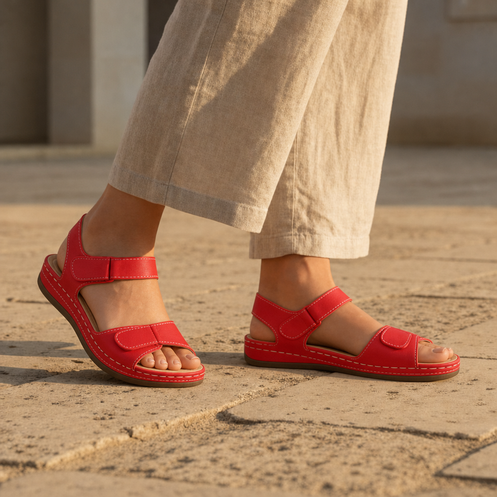 Porto Vecchio Orthopedic Wedge Sandals in Red