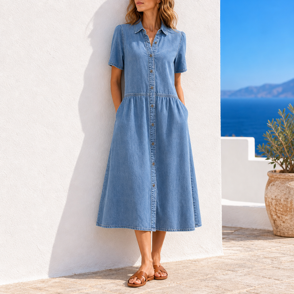 Portofino Denim Shirt Midi Dress in Blue