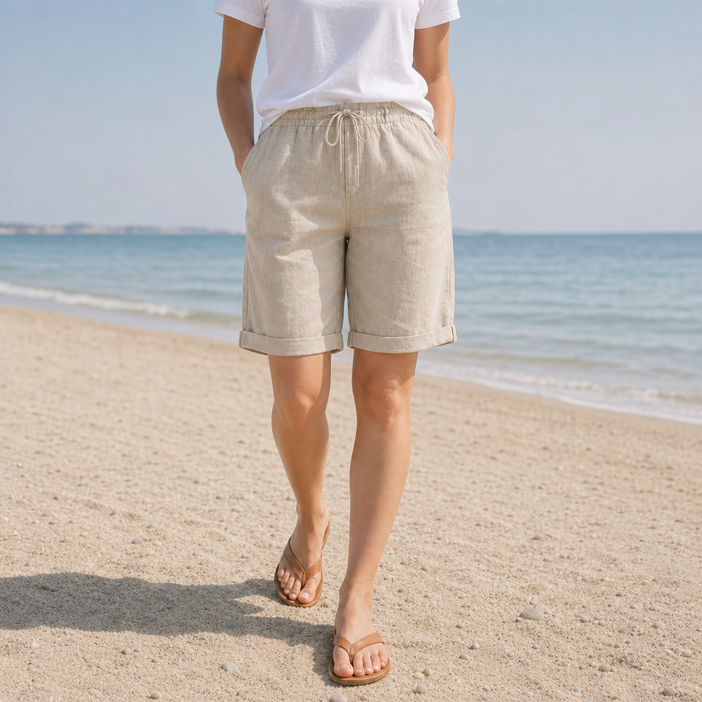 Portofino Linen Bermuda Shorts in Beige