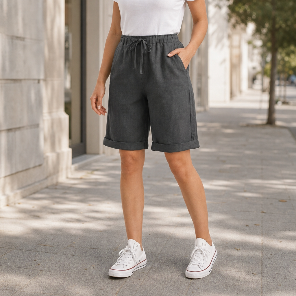 Portofino Linen Bermuda Shorts in Black