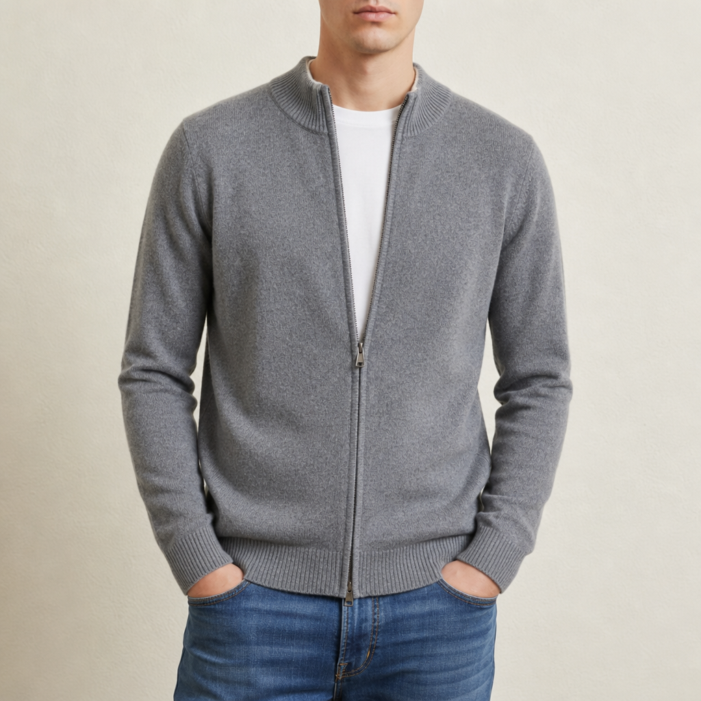 Portovenere Cashmere Zip Cardigan in Gray