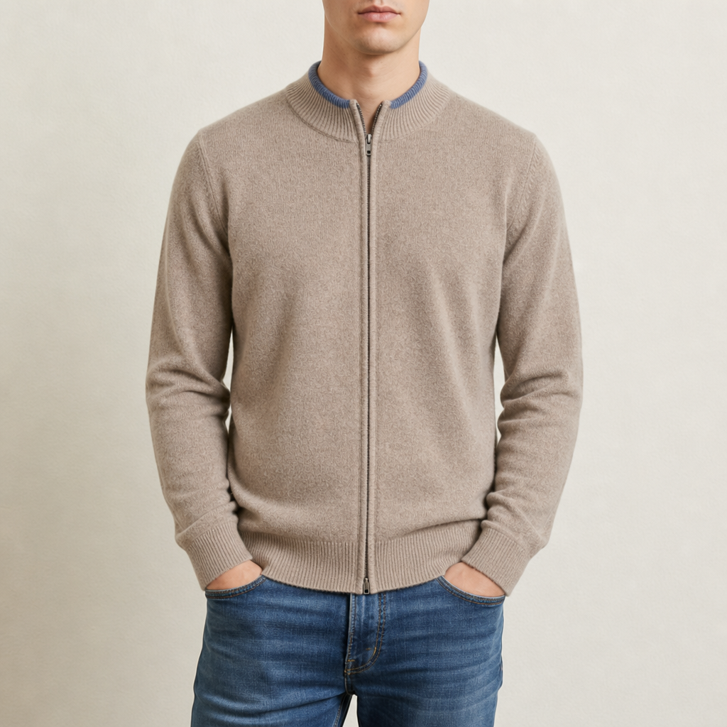 Portovenere Cashmere Zip Cardigan in Khaki
