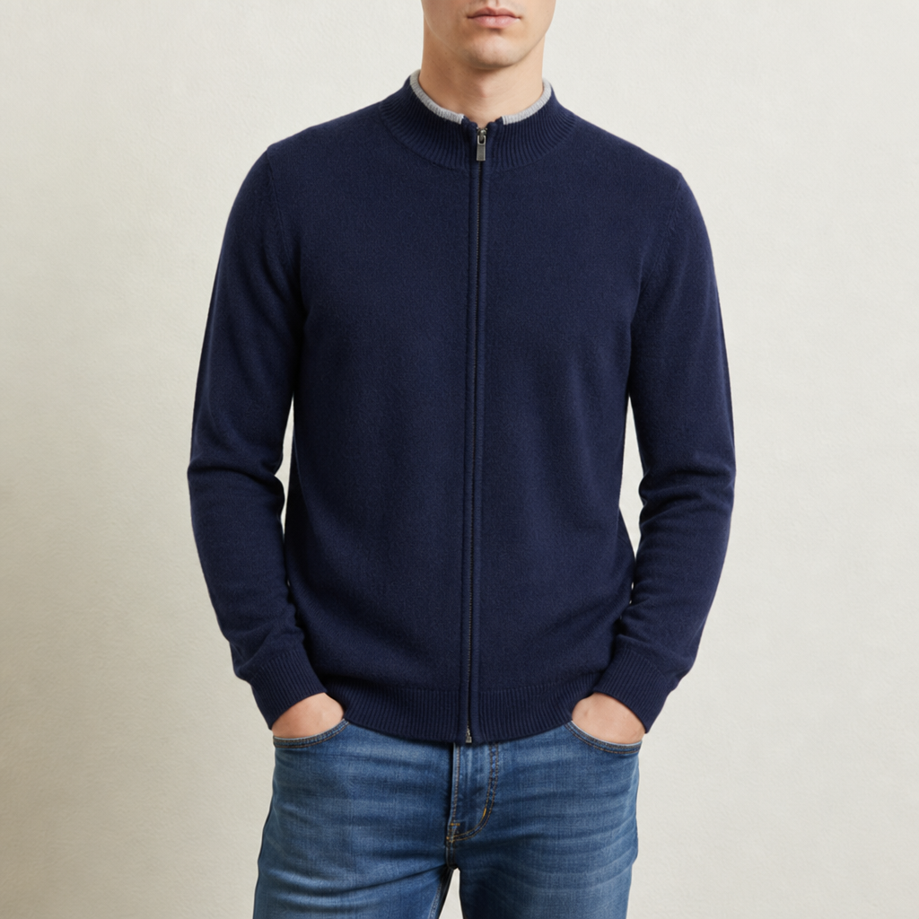 Portovenere Cashmere Zip Cardigan in Navy Blue