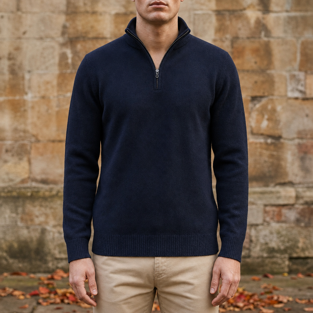 Portovenere Quarter-Zip Cotton Sweater in Blue