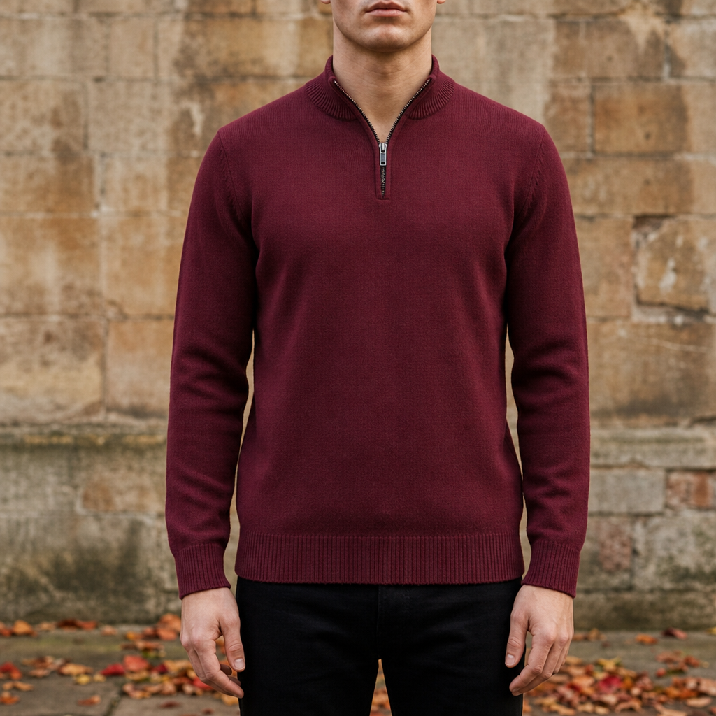 Portovenere Quarter-Zip Cotton Sweater in Burgundy