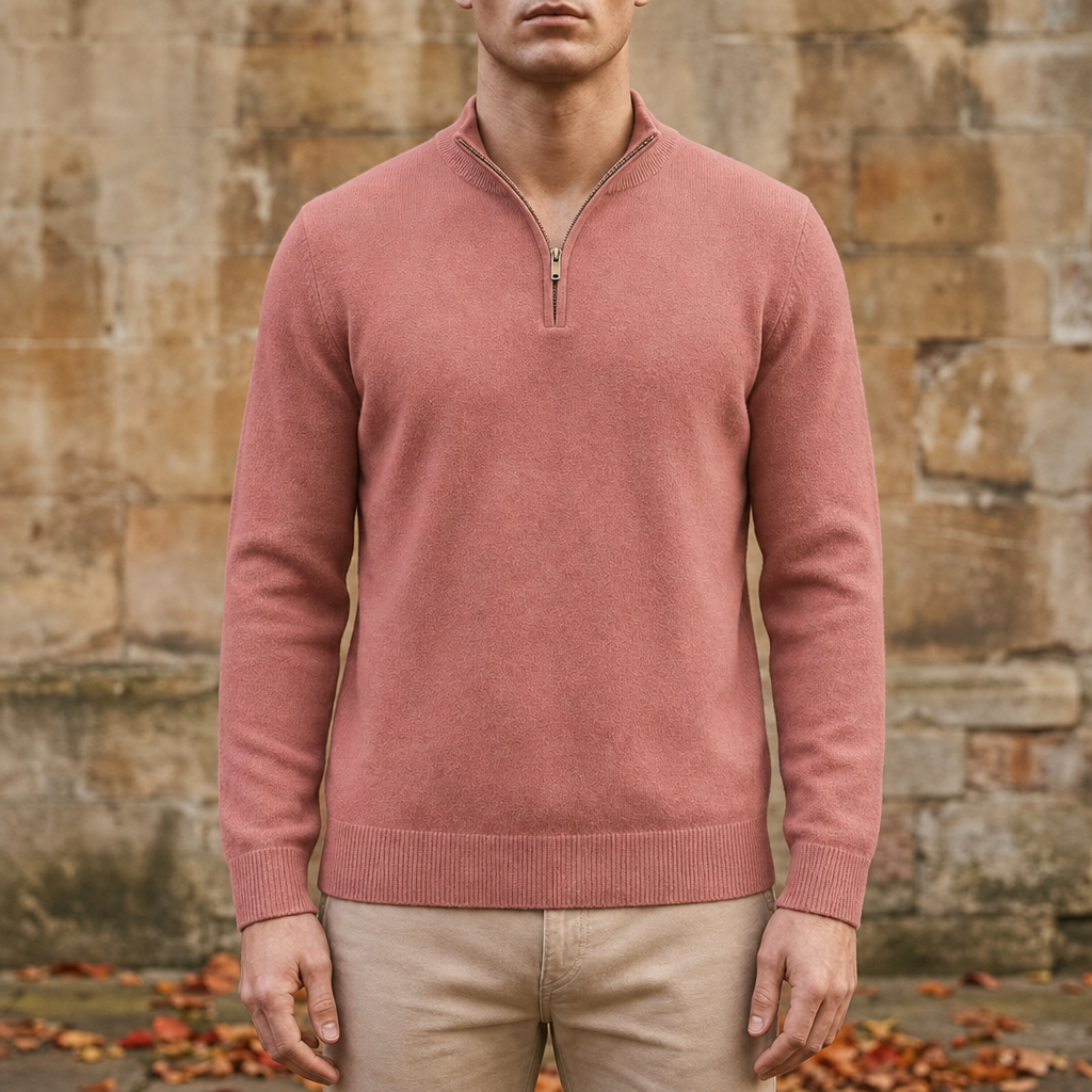 Portovenere Quarter-Zip Cotton Sweater in Pink