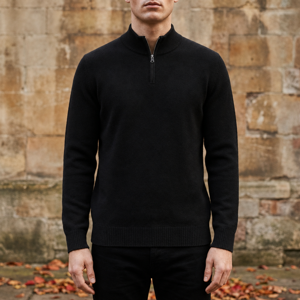 Portovenere Quarter-Zip Cotton Sweater in Black