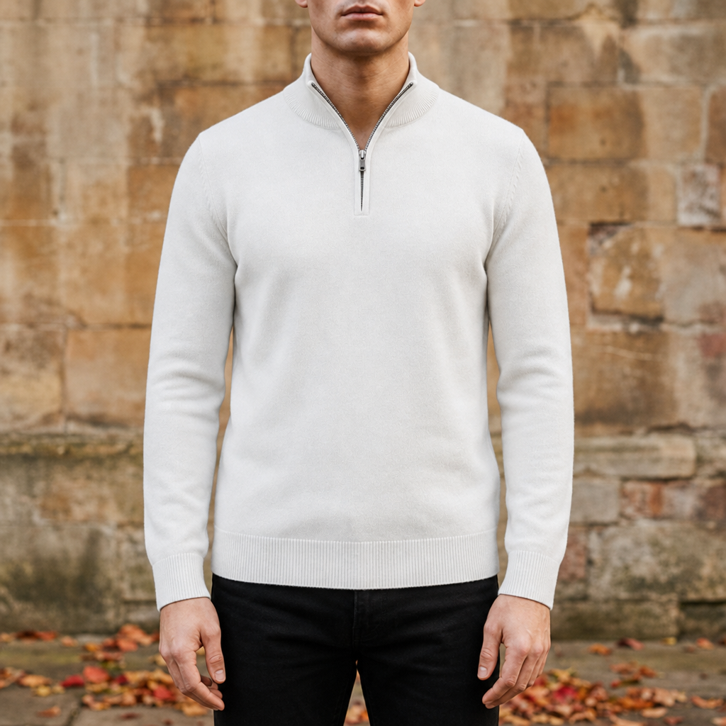 Portovenere Quarter-Zip Cotton Sweater in White