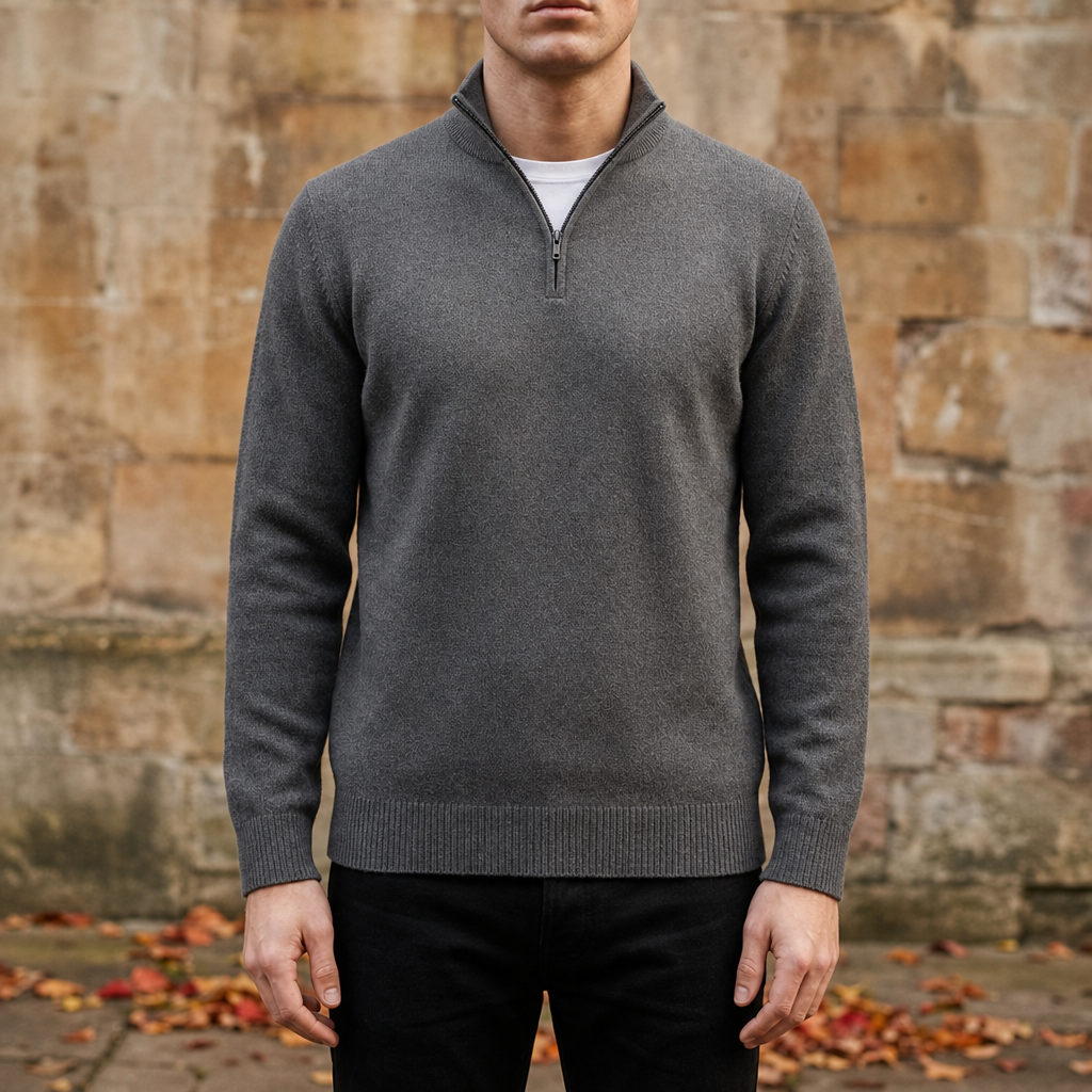 Portovenere Quarter-Zip Cotton Sweater in Dark Gray