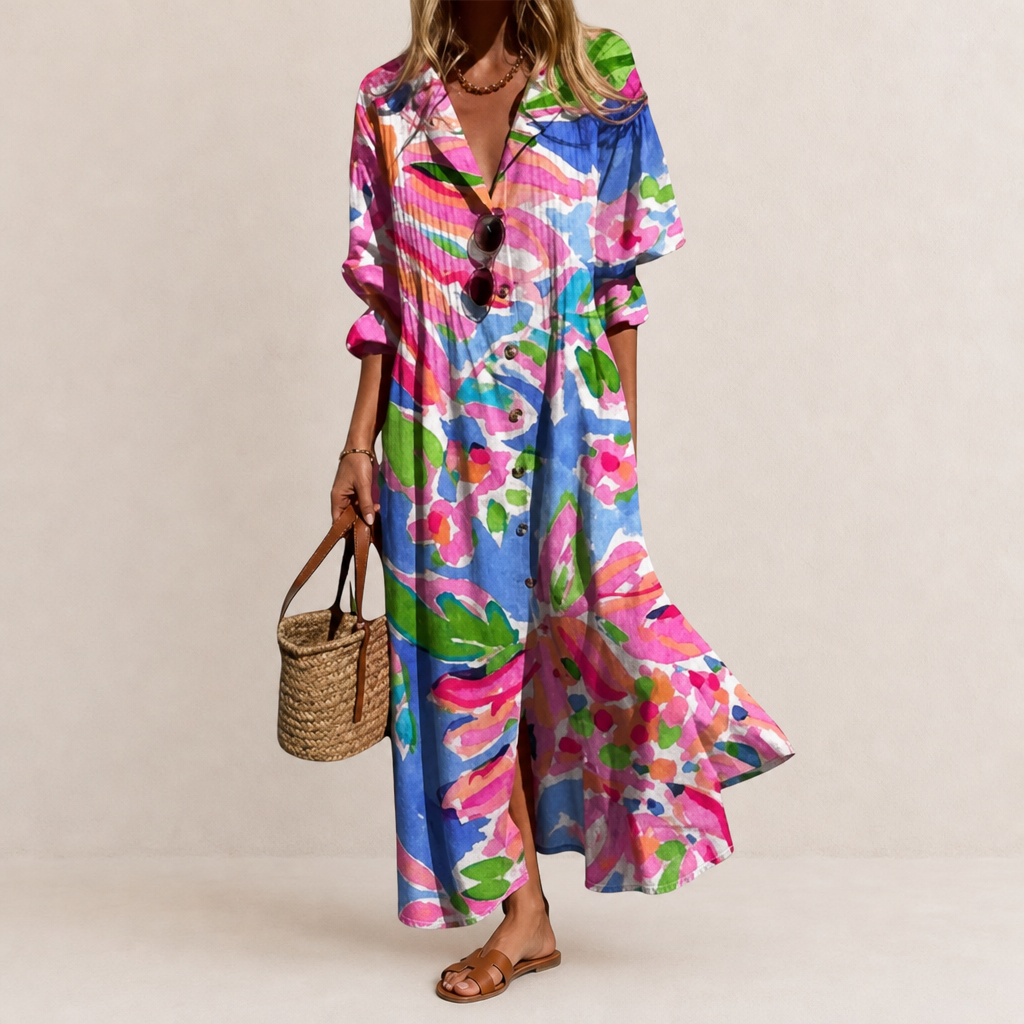 Rab Boho Floral Midi Dress in Red