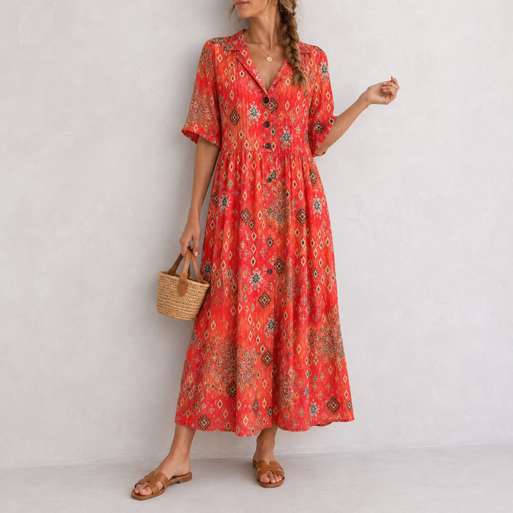 Rab Boho Floral Midi Dress in Rouge