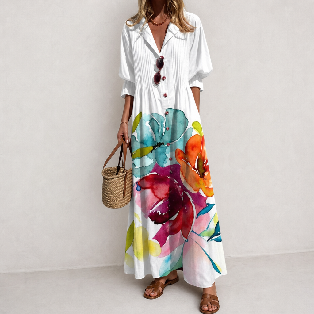 Rab Boho Floral Midi Dress in White