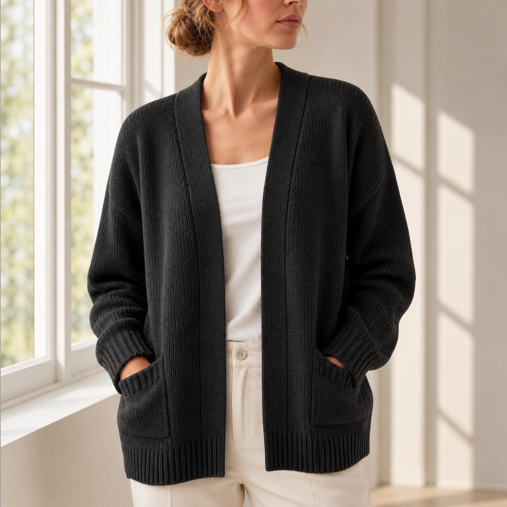Ravello Open Front Knit Cardigan in Black