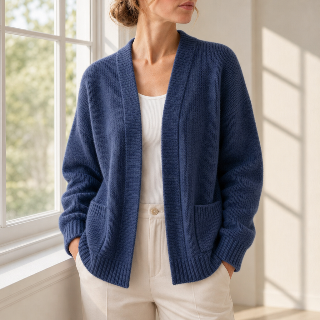 Ravello Open Front Knit Cardigan in Blue