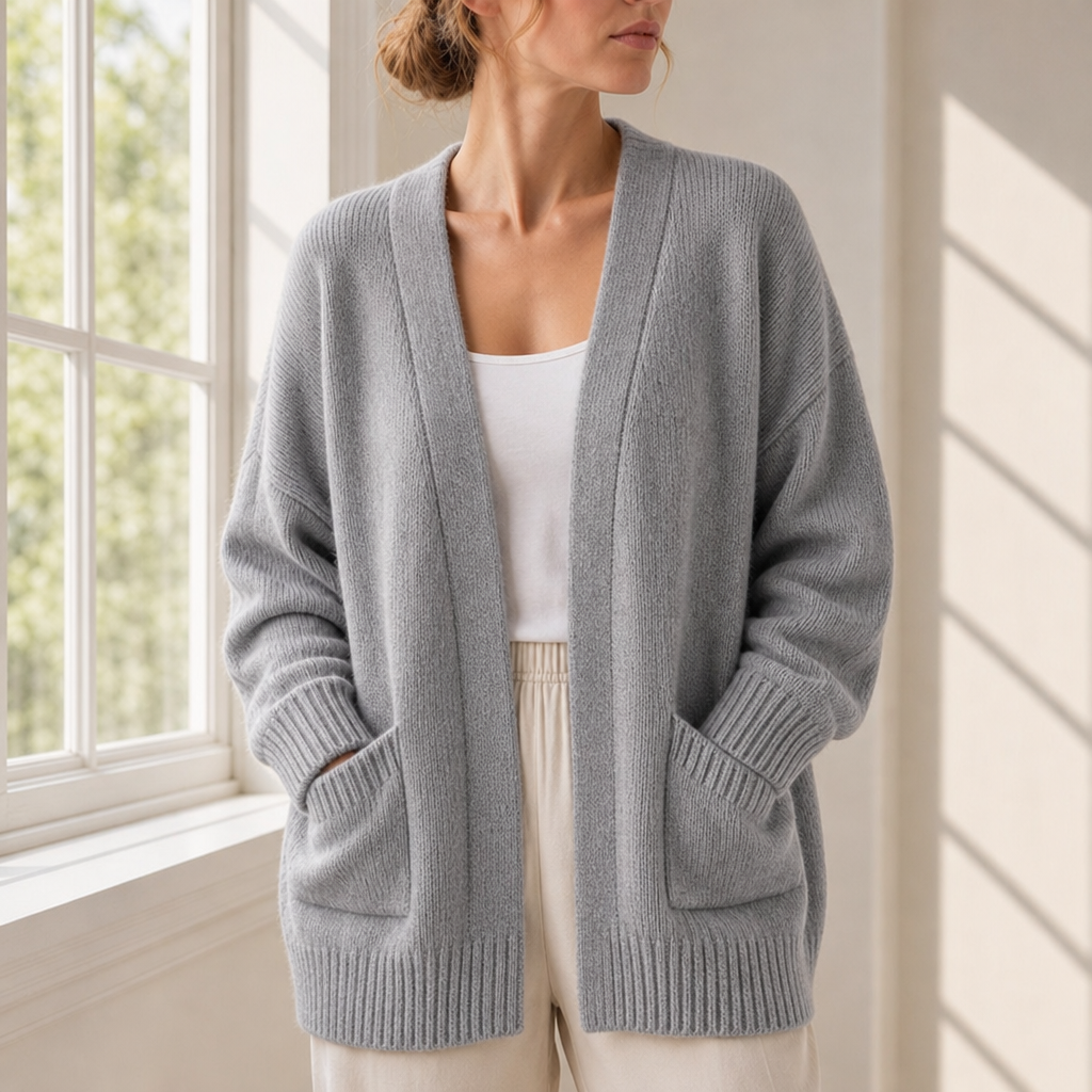 Ravello Open Front Knit Cardigan in Gray